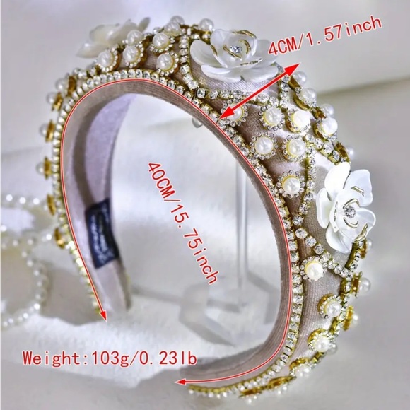 Vintage Style Floral Headband With Rhinestones - Picture 5 of 5